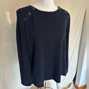 Liz Claiborne Navy Blue Crew Neck Sweater lightweight button detail sz large